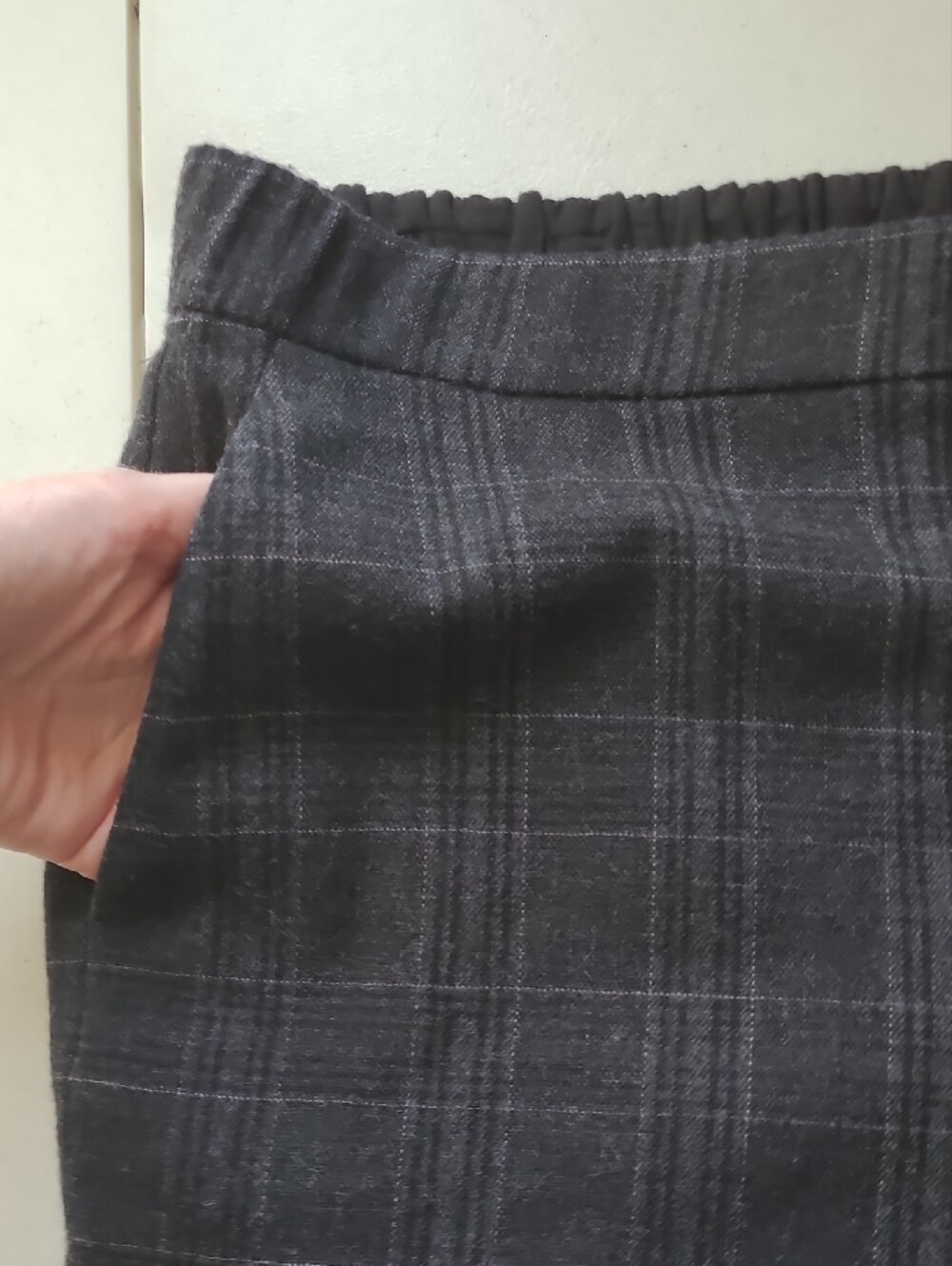 Eileen Fisher Wool Dark Charcoal Plaid Straight-Leg Trousers Grey - Picture 5 of 9